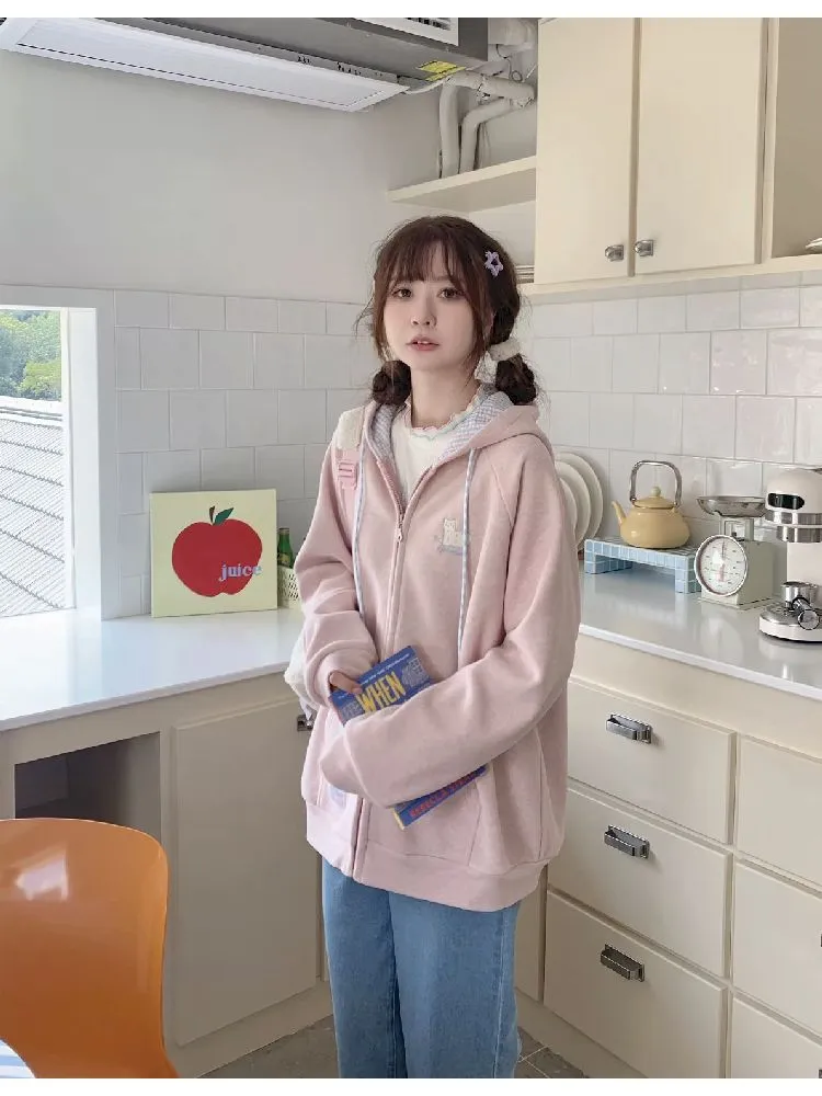 pink sweater loose casual cardigan