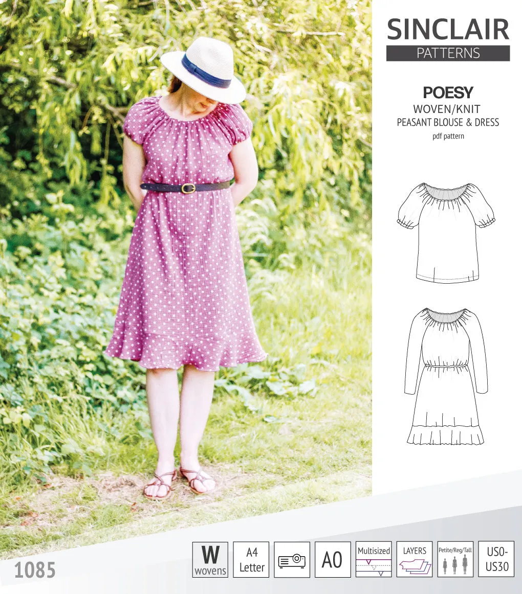 Poesy woven / knit peasant style blouse, tunic and dress (PDF)