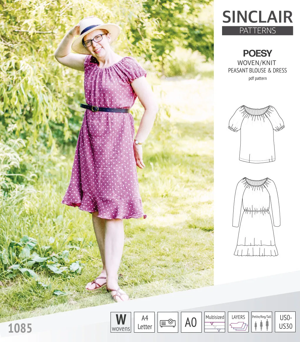 Poesy woven / knit peasant style blouse, tunic and dress (PDF)