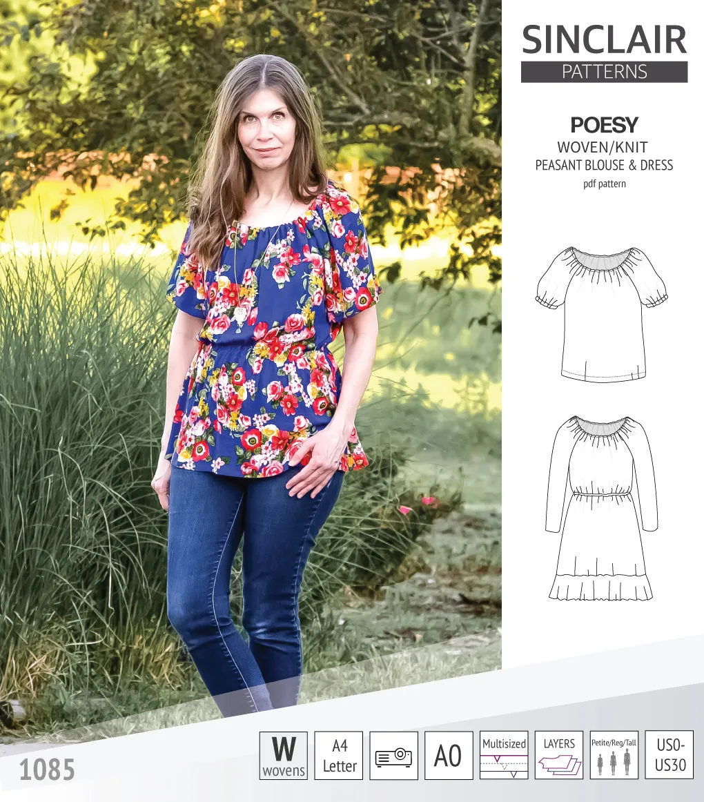 Poesy woven / knit peasant style blouse, tunic and dress (PDF)
