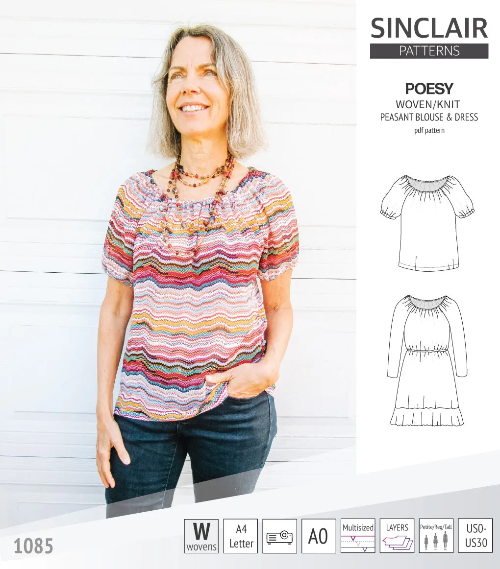 Poesy woven / knit peasant style blouse, tunic and dress (PDF)