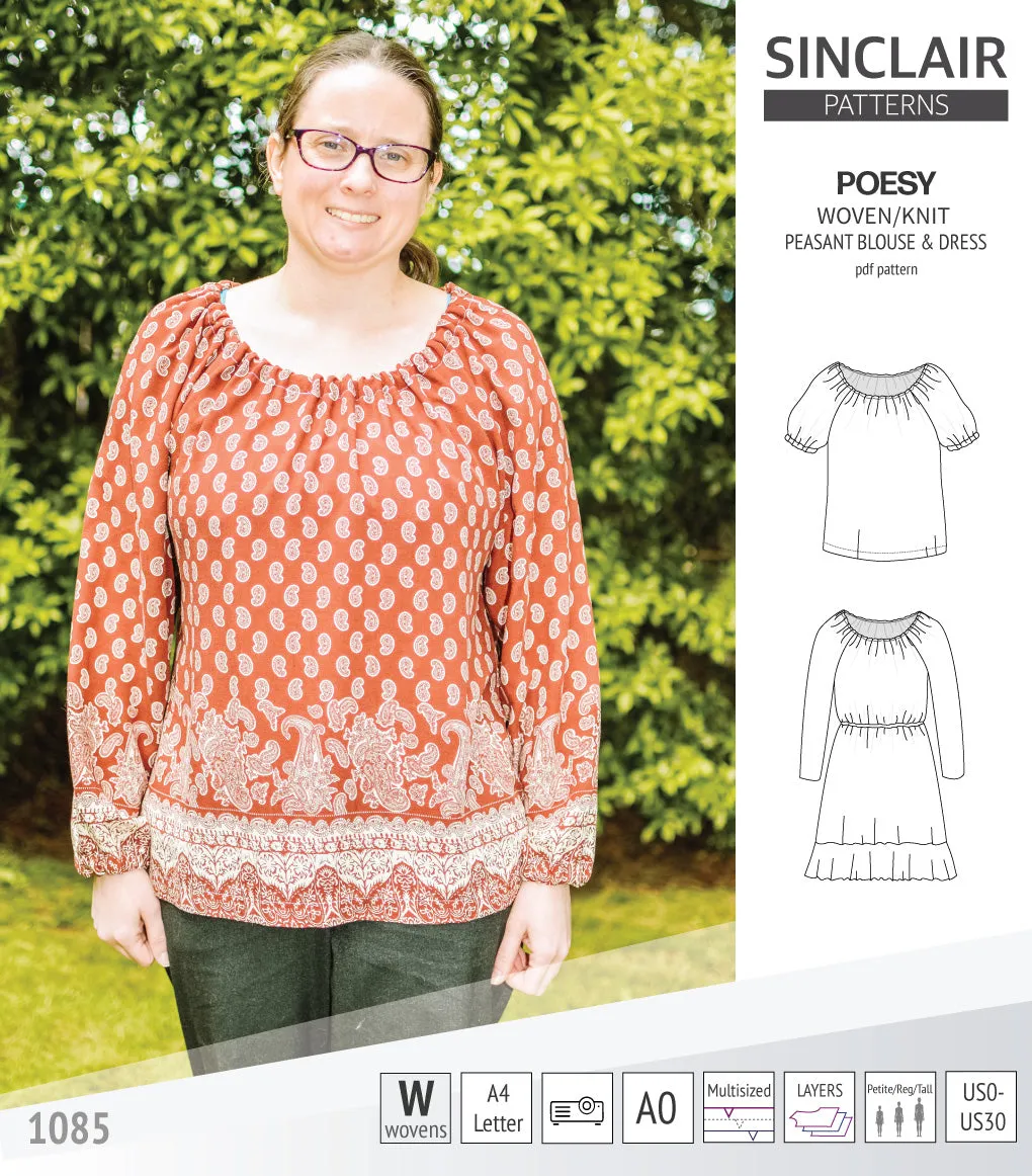 Poesy woven / knit peasant style blouse, tunic and dress (PDF)
