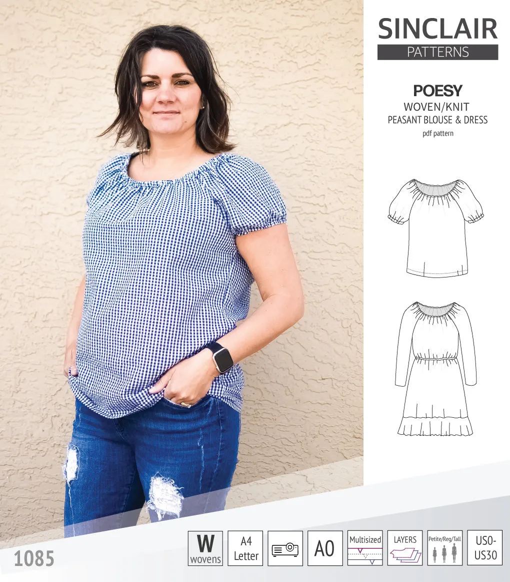 Poesy woven / knit peasant style blouse, tunic and dress (PDF)