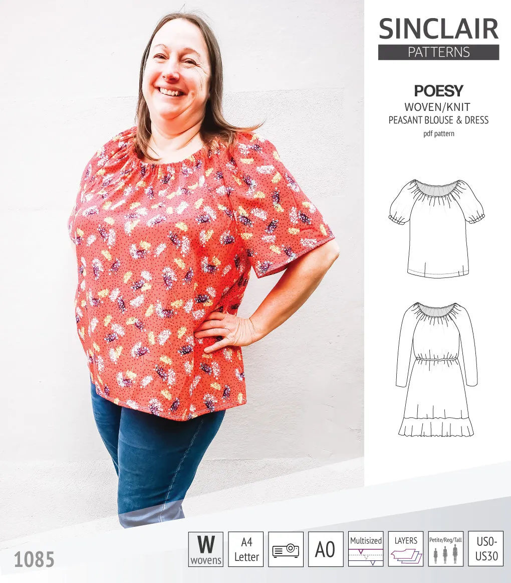 Poesy woven / knit peasant style blouse, tunic and dress (PDF)