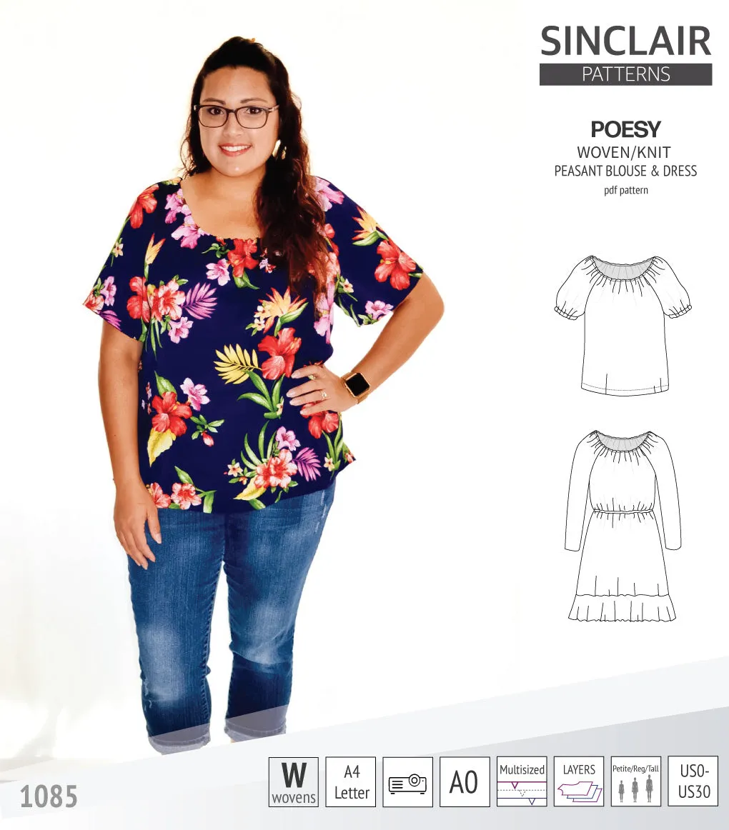 Poesy woven / knit peasant style blouse, tunic and dress (PDF)