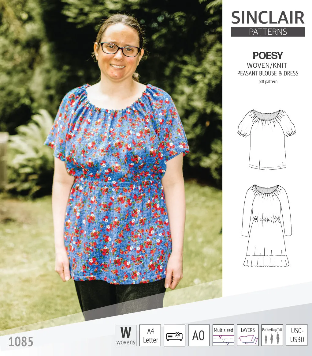 Poesy woven / knit peasant style blouse, tunic and dress (PDF)