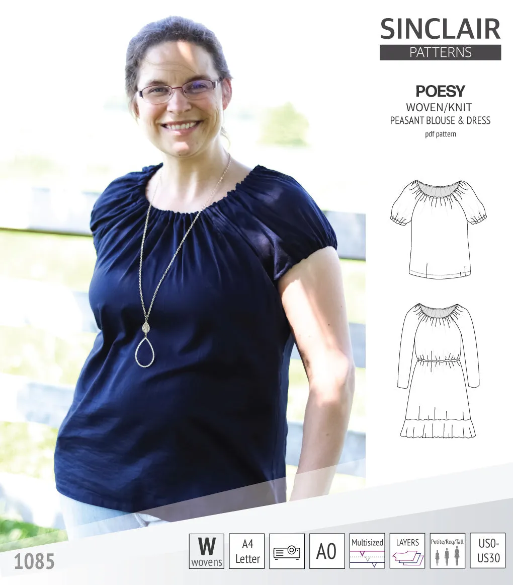 Poesy woven / knit peasant style blouse, tunic and dress (PDF)