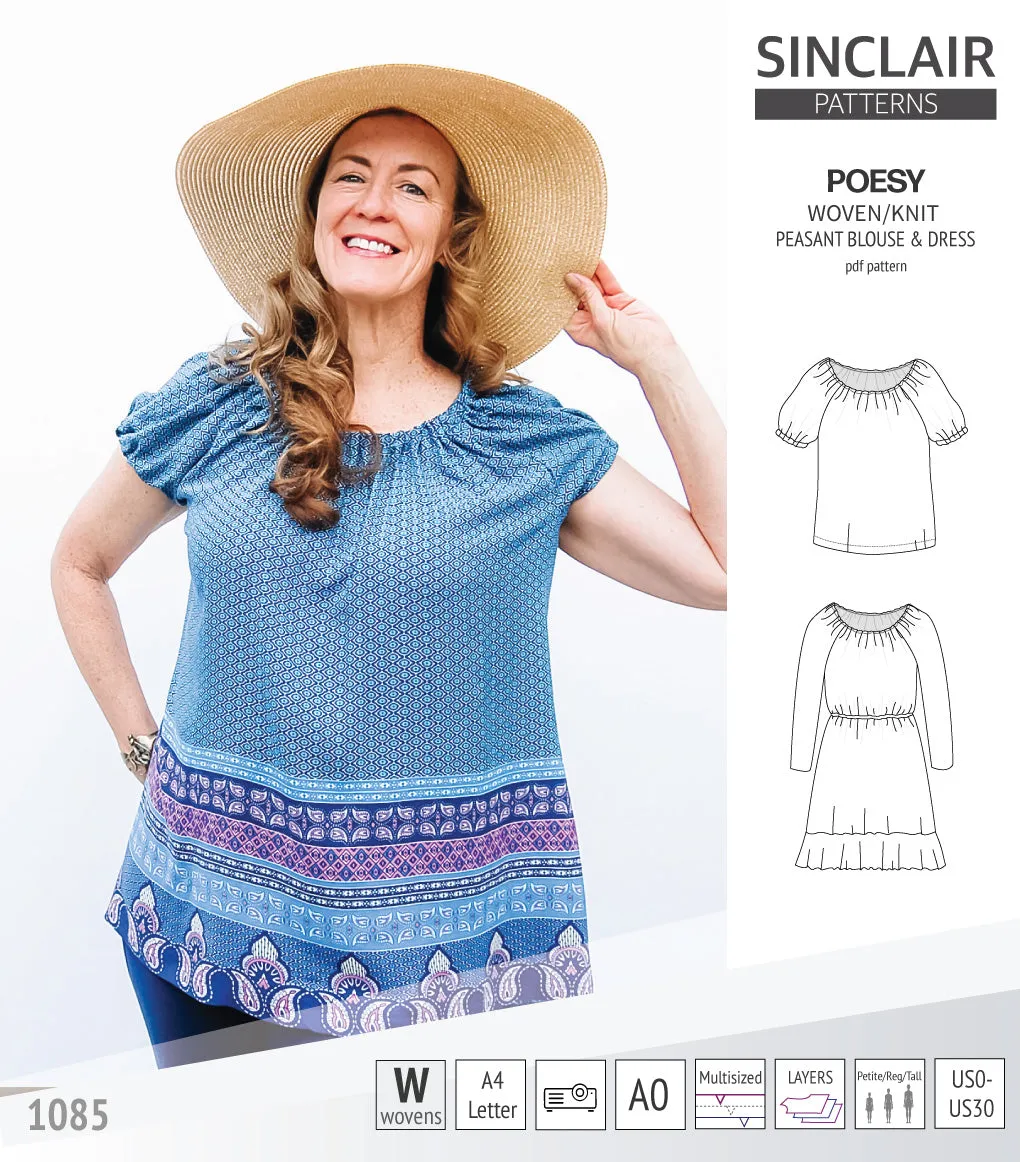 Poesy woven / knit peasant style blouse, tunic and dress (PDF)