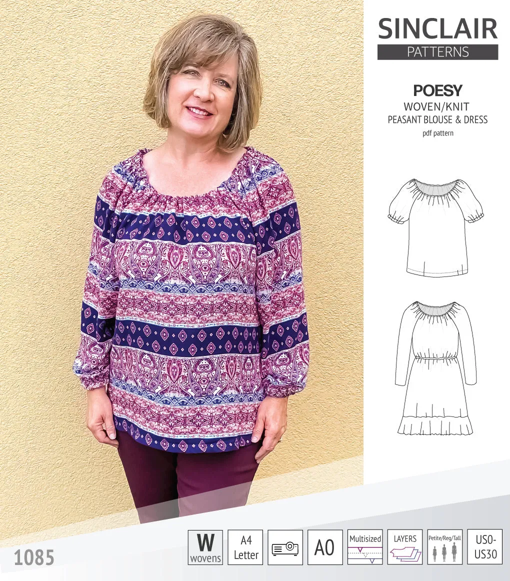 Poesy woven / knit peasant style blouse, tunic and dress (PDF)