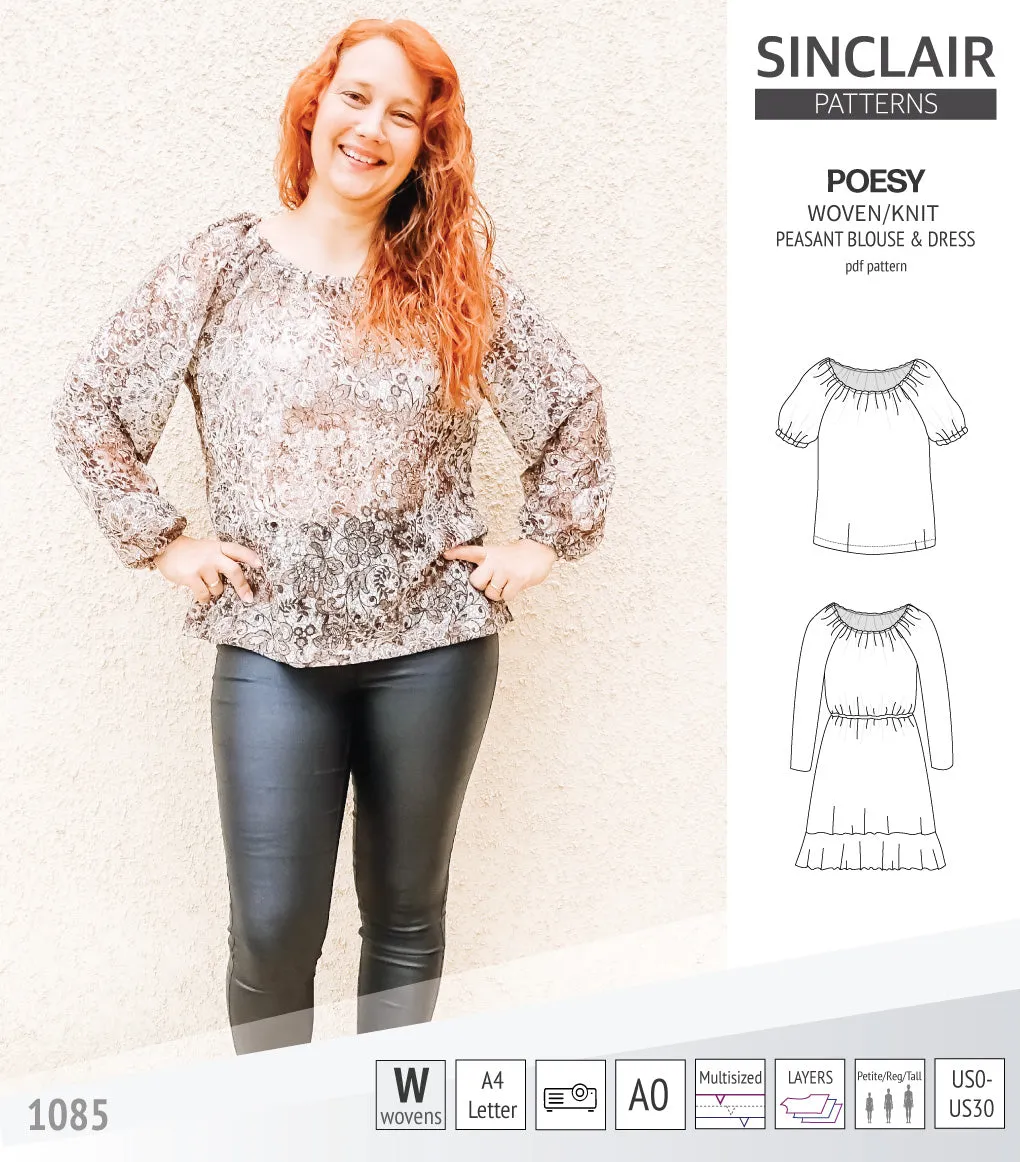 Poesy woven / knit peasant style blouse, tunic and dress (PDF)