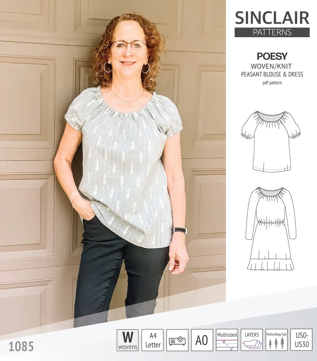 Poesy woven / knit peasant style blouse, tunic and dress (PDF)