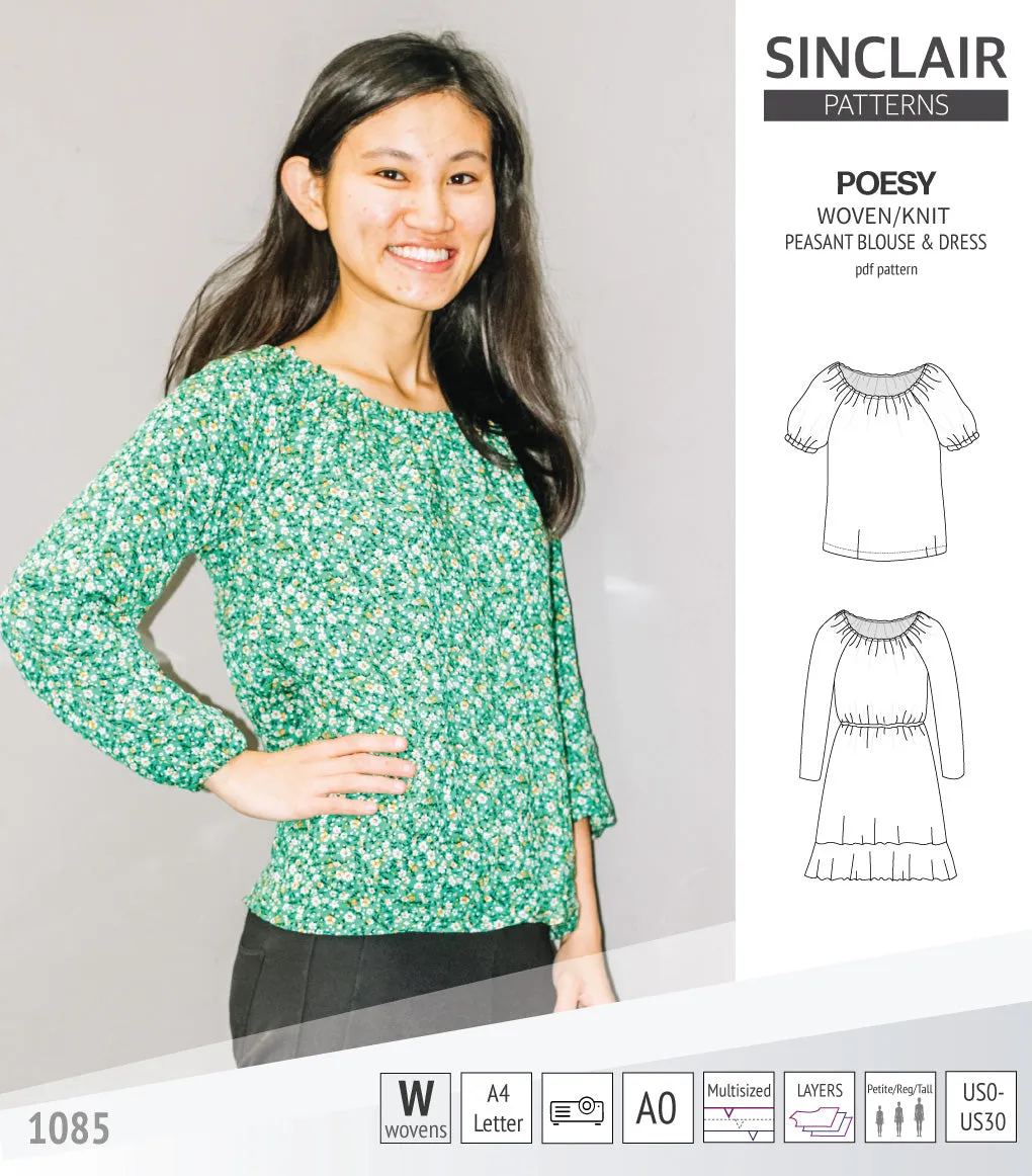 Poesy woven / knit peasant style blouse, tunic and dress (PDF)
