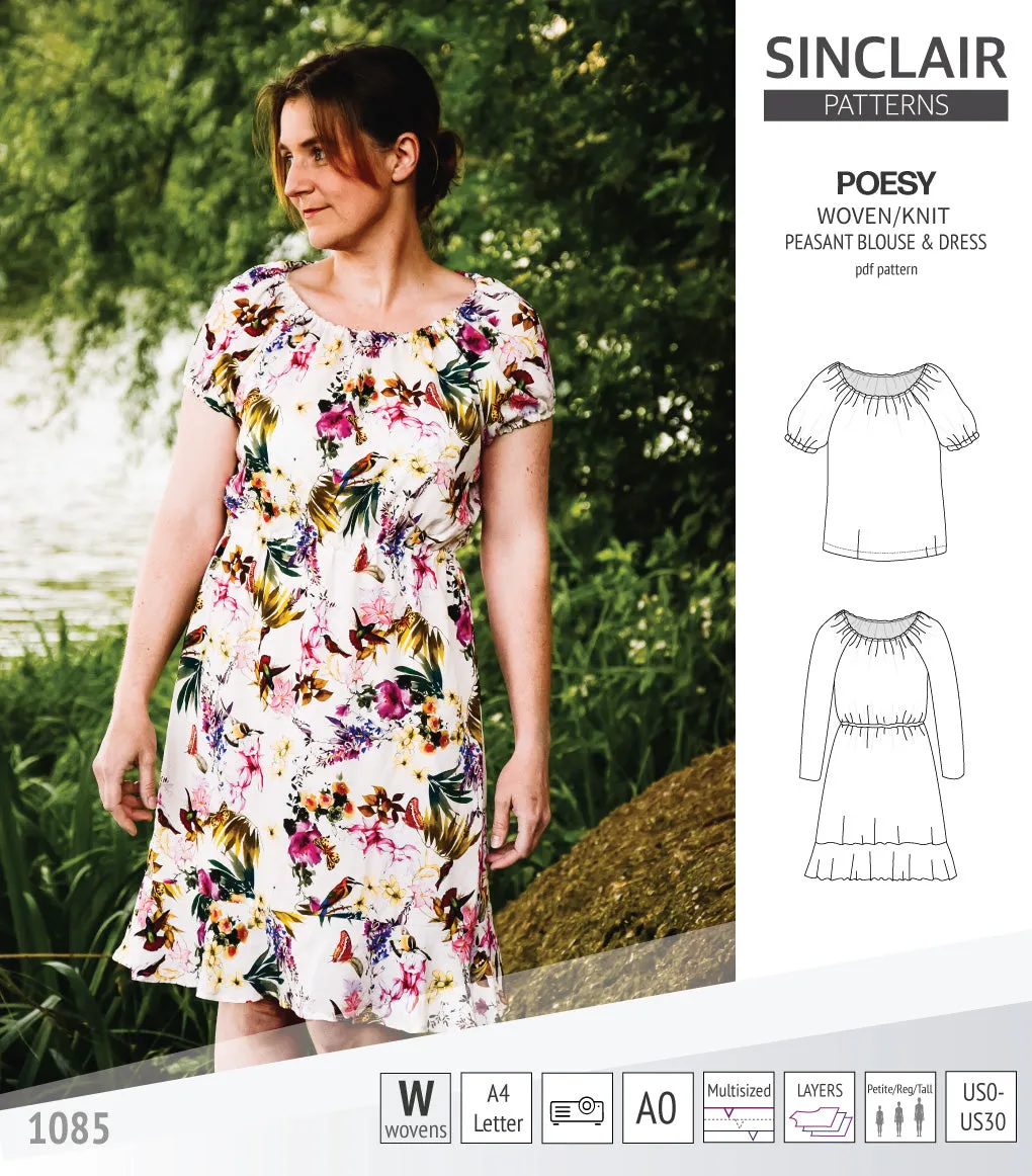 Poesy woven / knit peasant style blouse, tunic and dress (PDF)