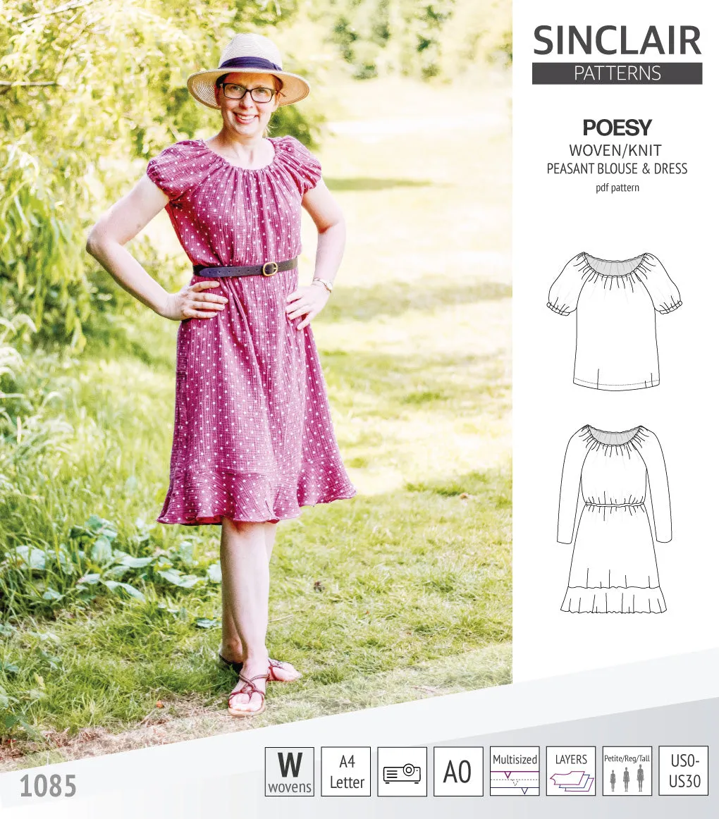 Poesy woven / knit peasant style blouse, tunic and dress (PDF)
