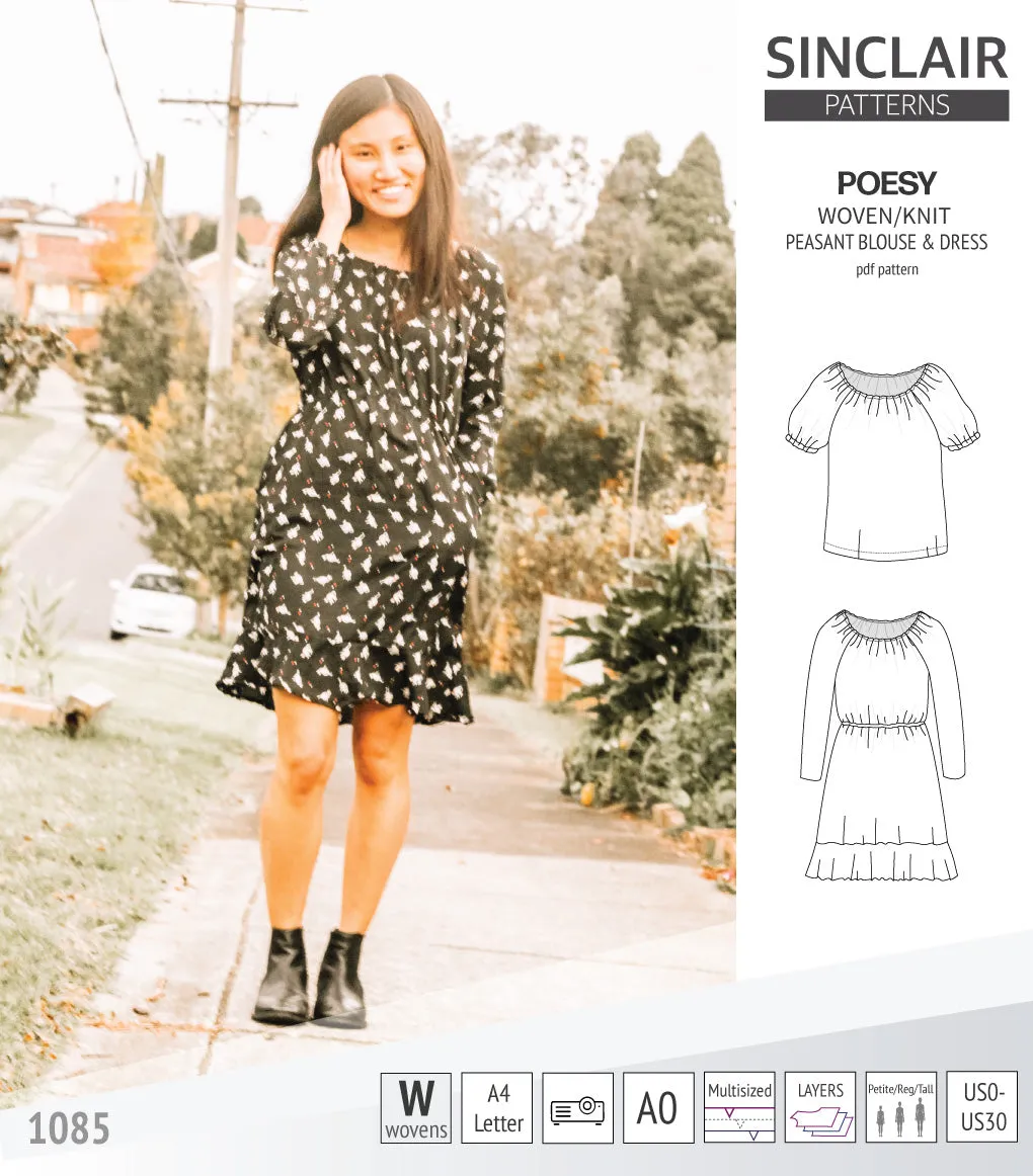Poesy woven / knit peasant style blouse, tunic and dress (PDF)