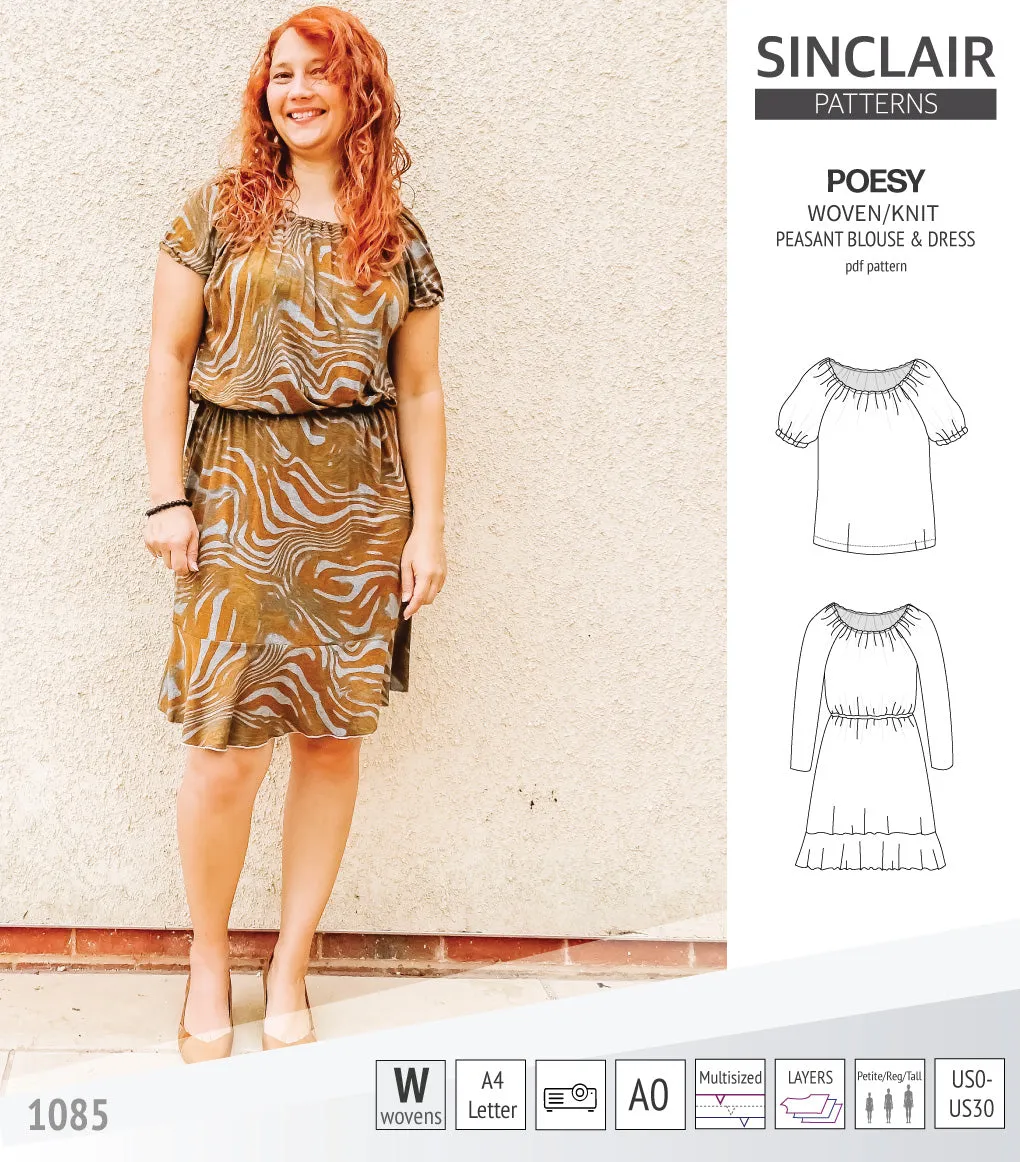 Poesy woven / knit peasant style blouse, tunic and dress (PDF)