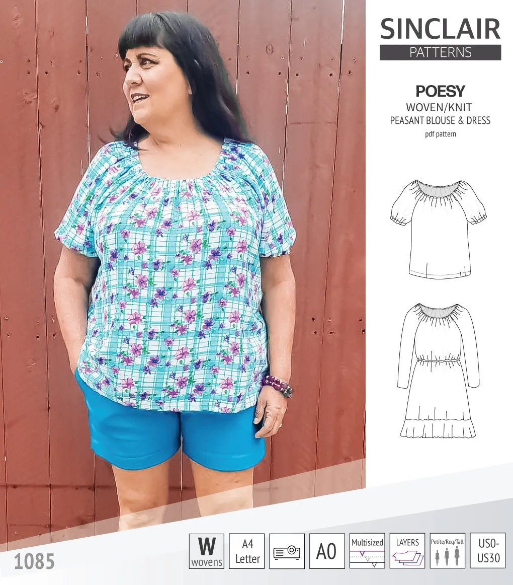 Poesy woven / knit peasant style blouse, tunic and dress (PDF)