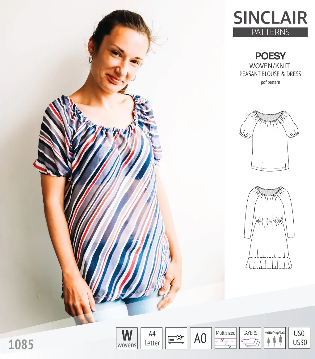 Poesy woven / knit peasant style blouse, tunic and dress (PDF)