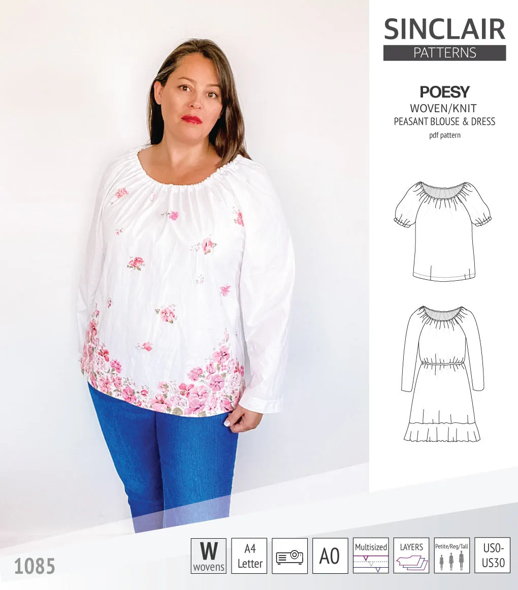 Poesy woven / knit peasant style blouse, tunic and dress (PDF)