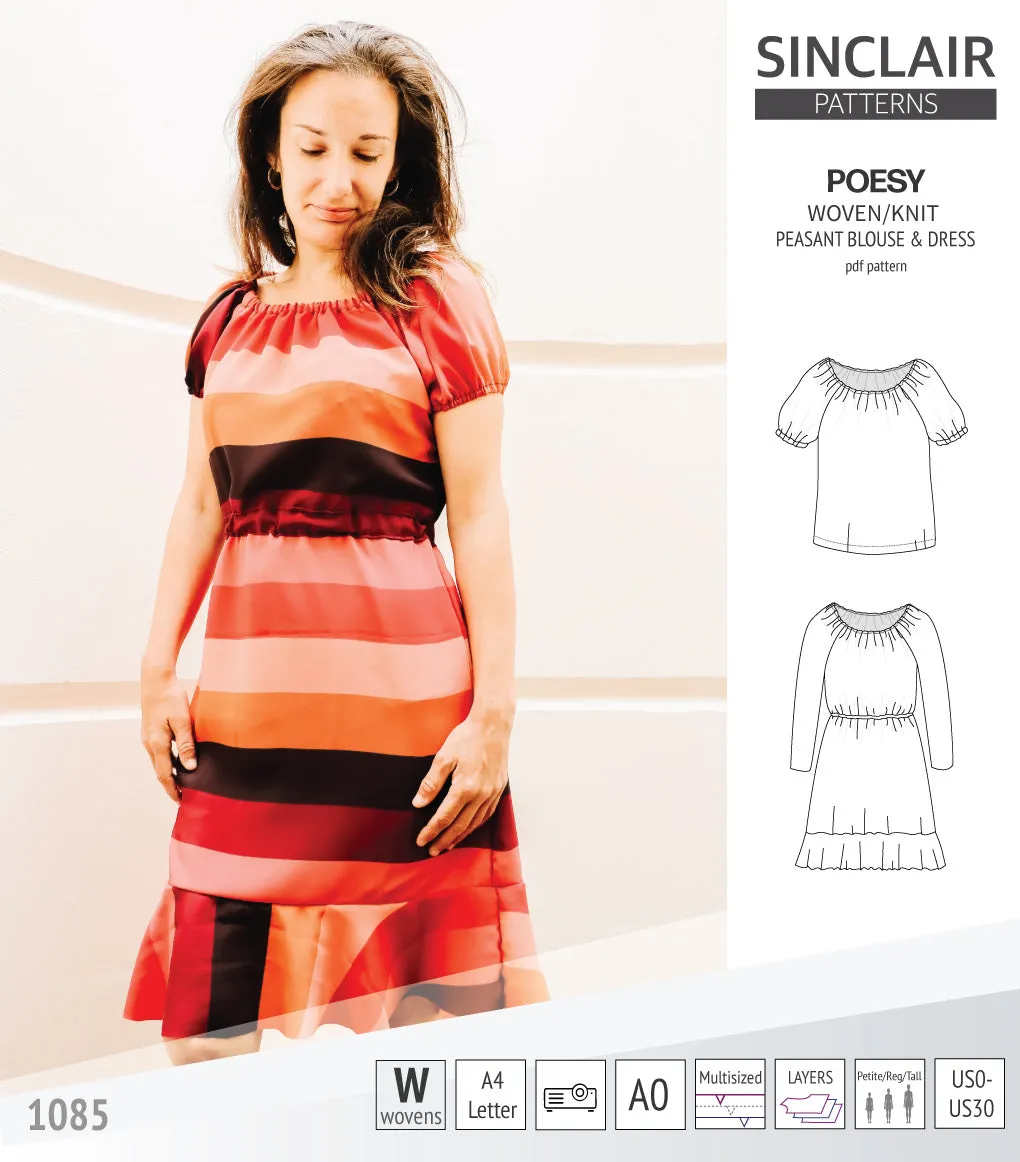 Poesy woven / knit peasant style blouse, tunic and dress (PDF)