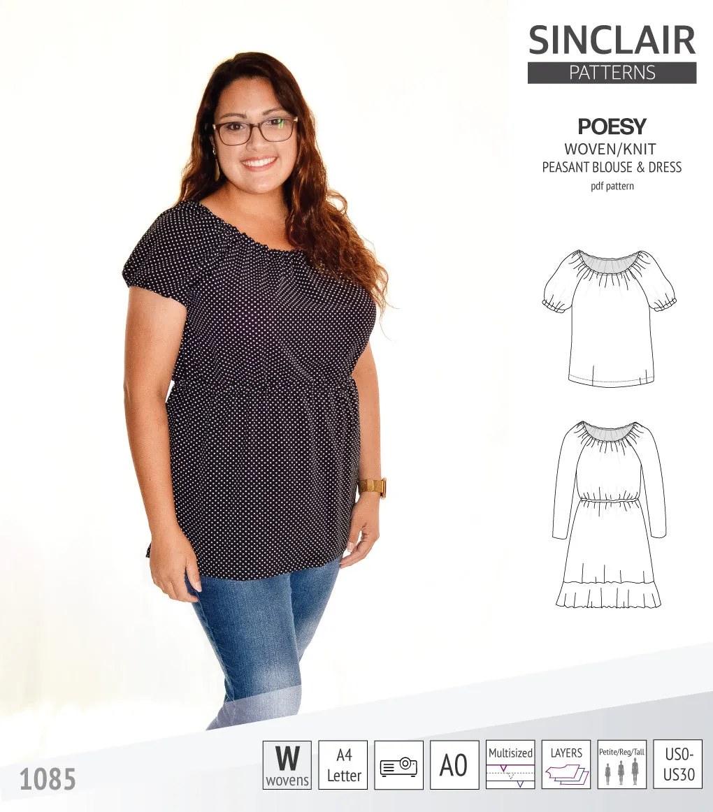 Poesy woven / knit peasant style blouse, tunic and dress (PDF)
