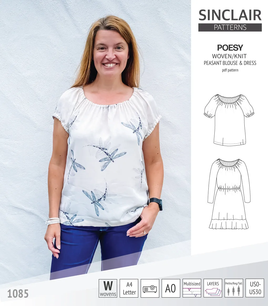 Poesy woven / knit peasant style blouse, tunic and dress (PDF)