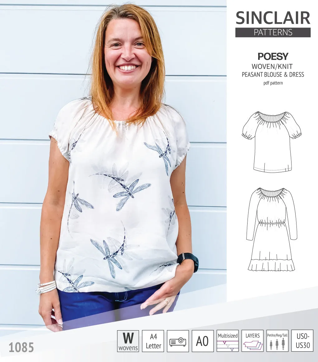 Poesy woven / knit peasant style blouse, tunic and dress (PDF)