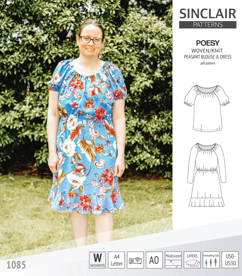 Poesy woven / knit peasant style blouse, tunic and dress (PDF)