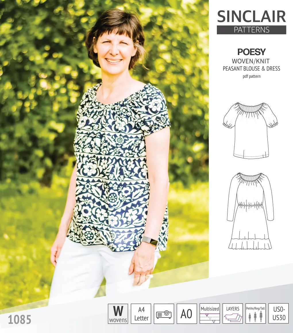 Poesy woven / knit peasant style blouse, tunic and dress (PDF)
