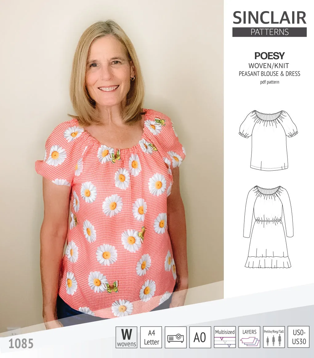 Poesy woven / knit peasant style blouse, tunic and dress (PDF)