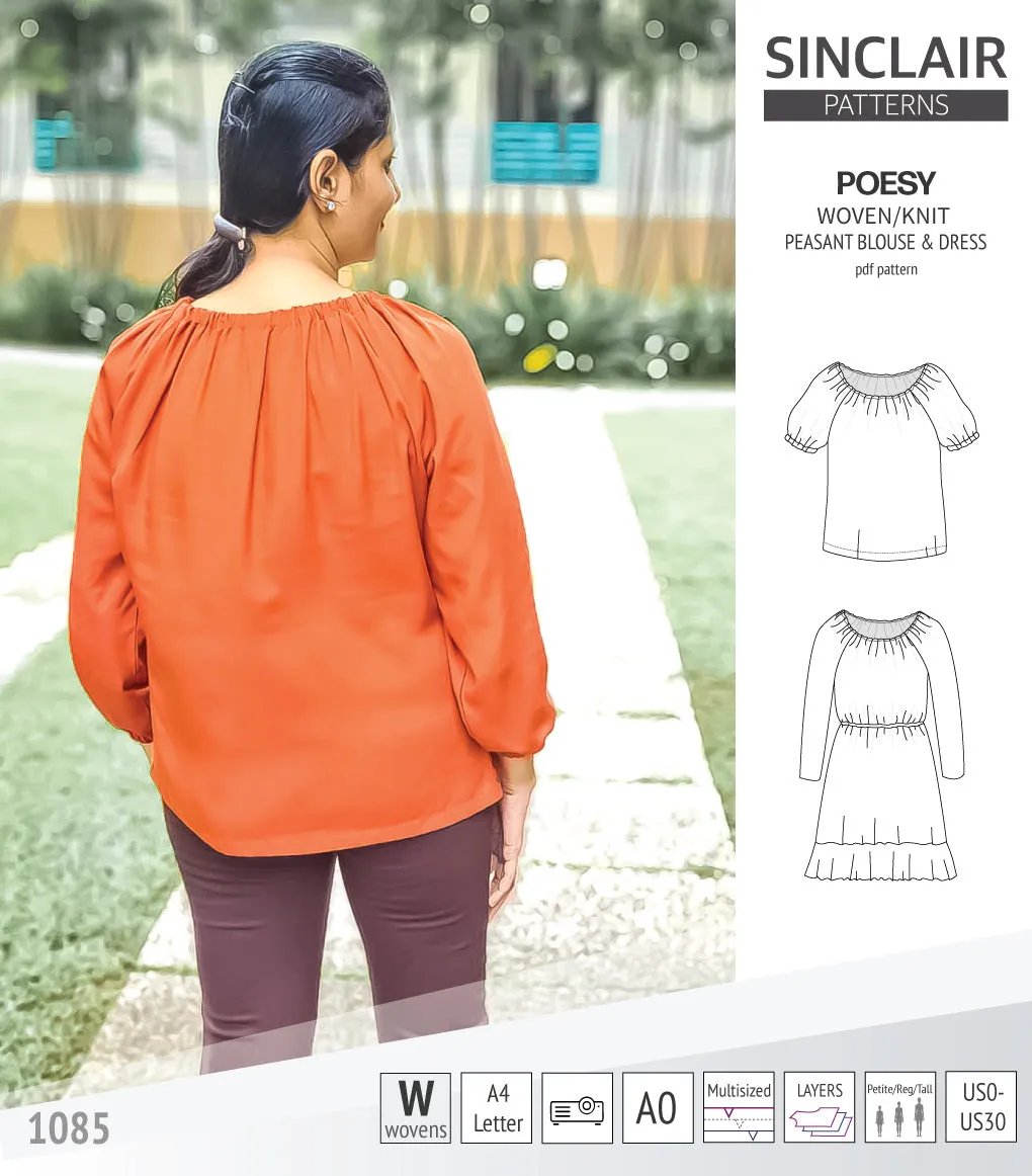 Poesy woven / knit peasant style blouse, tunic and dress (PDF)