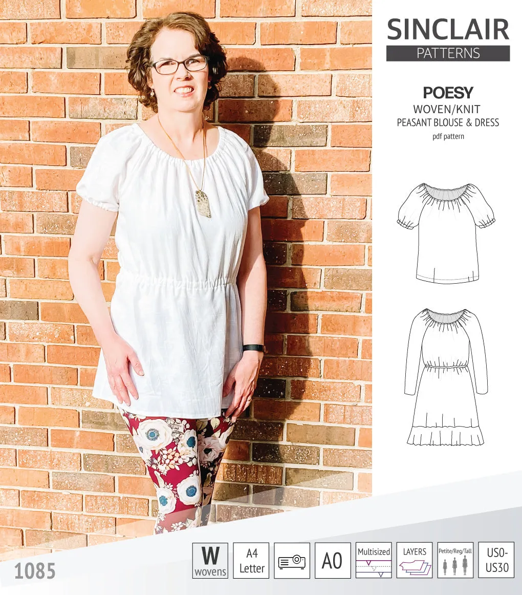 Poesy woven / knit peasant style blouse, tunic and dress (PDF)