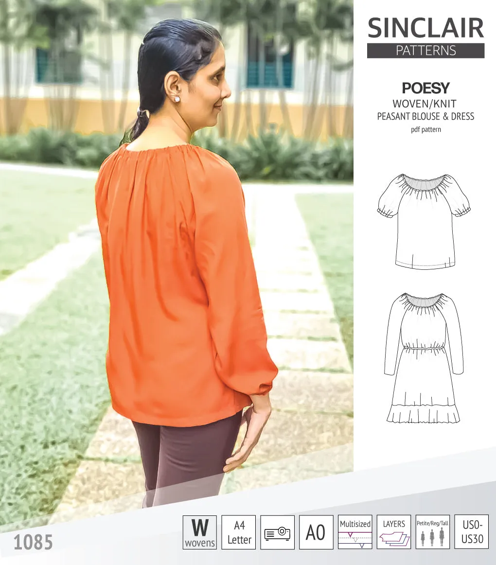 Poesy woven / knit peasant style blouse, tunic and dress (PDF)