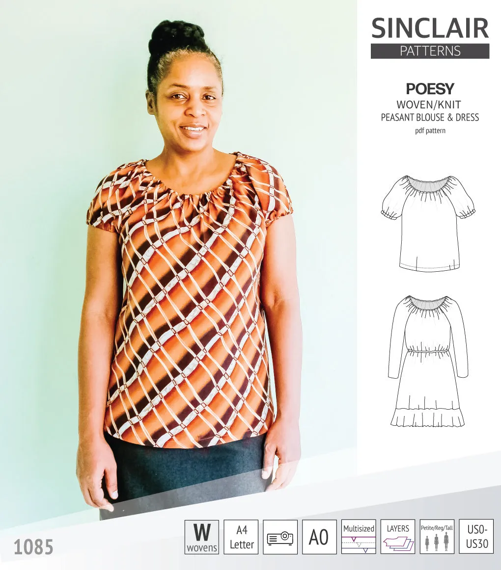 Poesy woven / knit peasant style blouse, tunic and dress (PDF)