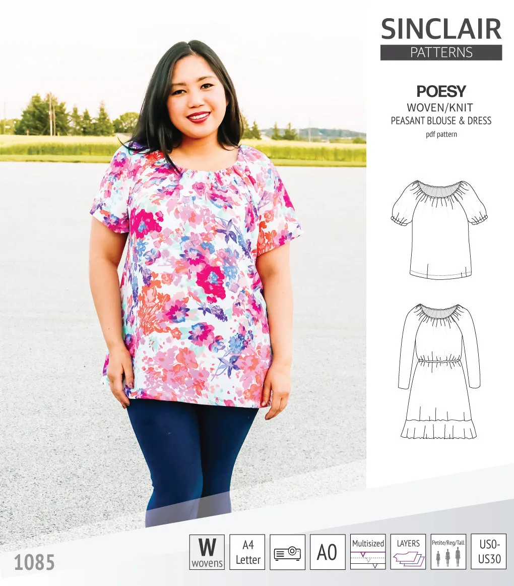 Poesy woven / knit peasant style blouse, tunic and dress (PDF)