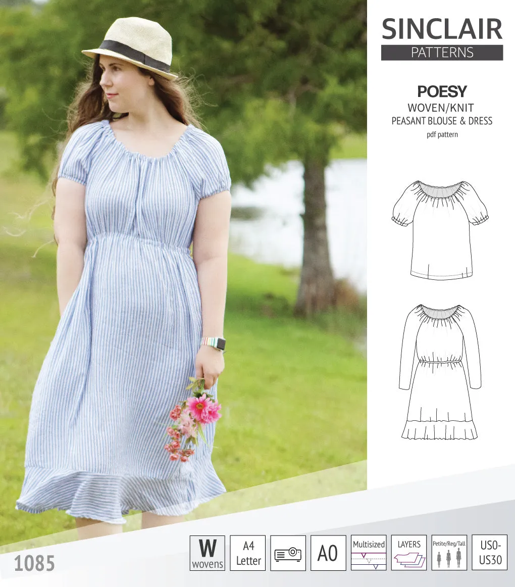 Poesy woven / knit peasant style blouse, tunic and dress (PDF)