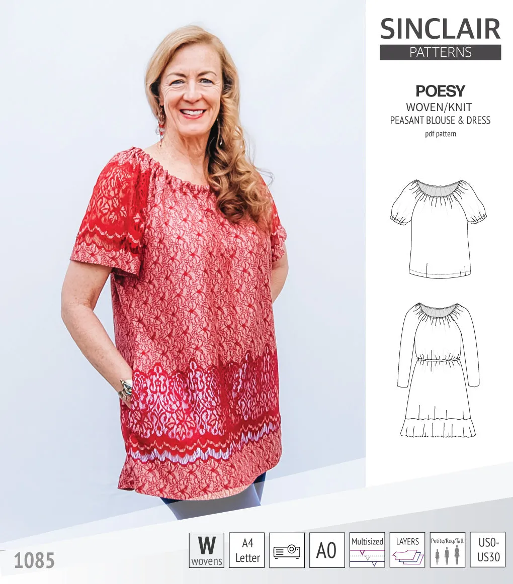 Poesy woven / knit peasant style blouse, tunic and dress (PDF)