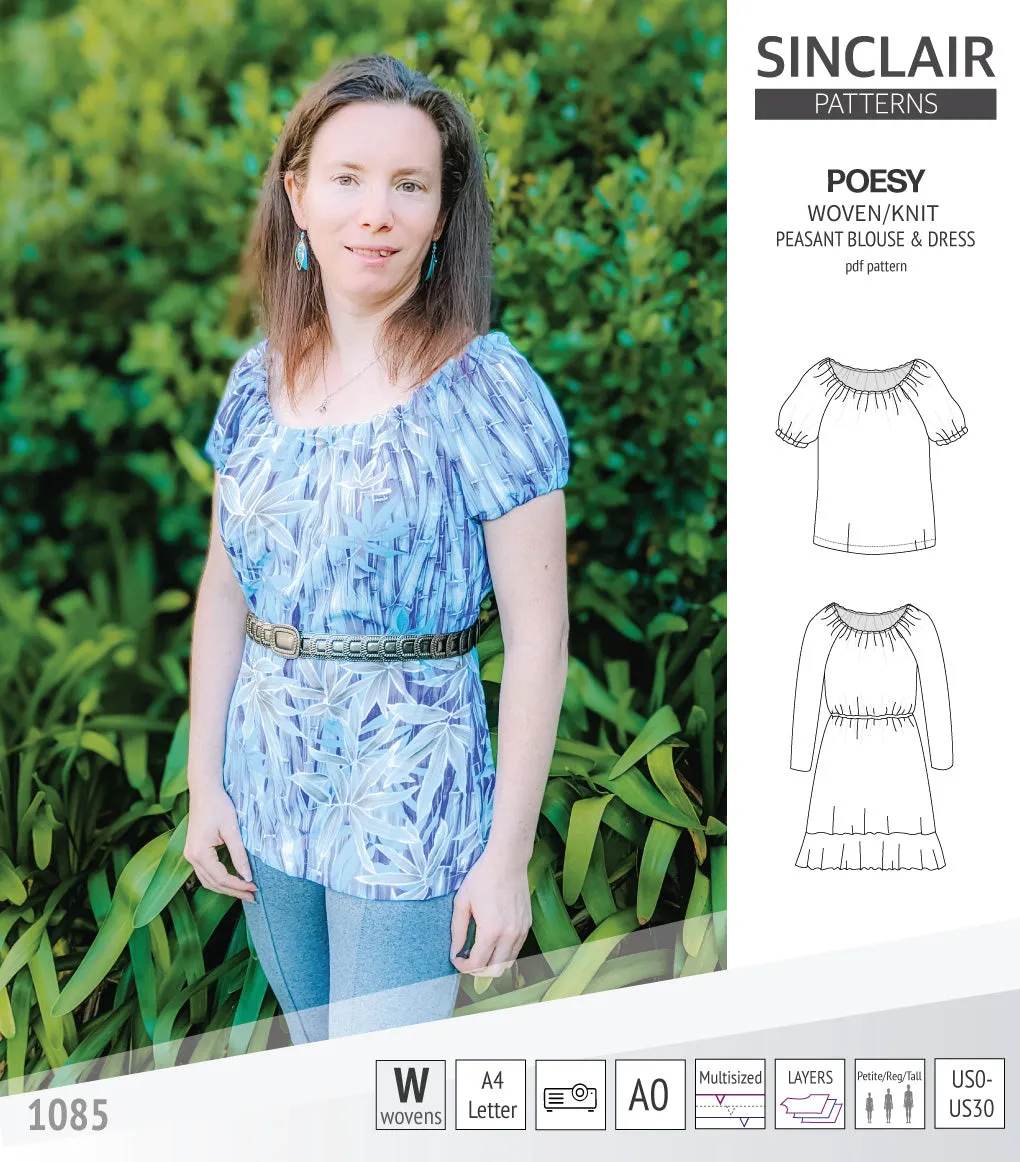 Poesy woven / knit peasant style blouse, tunic and dress (PDF)