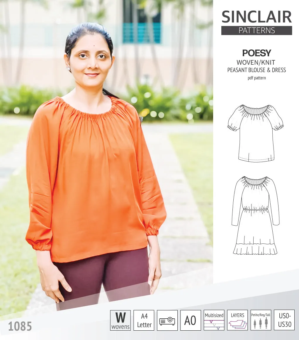Poesy woven / knit peasant style blouse, tunic and dress (PDF)