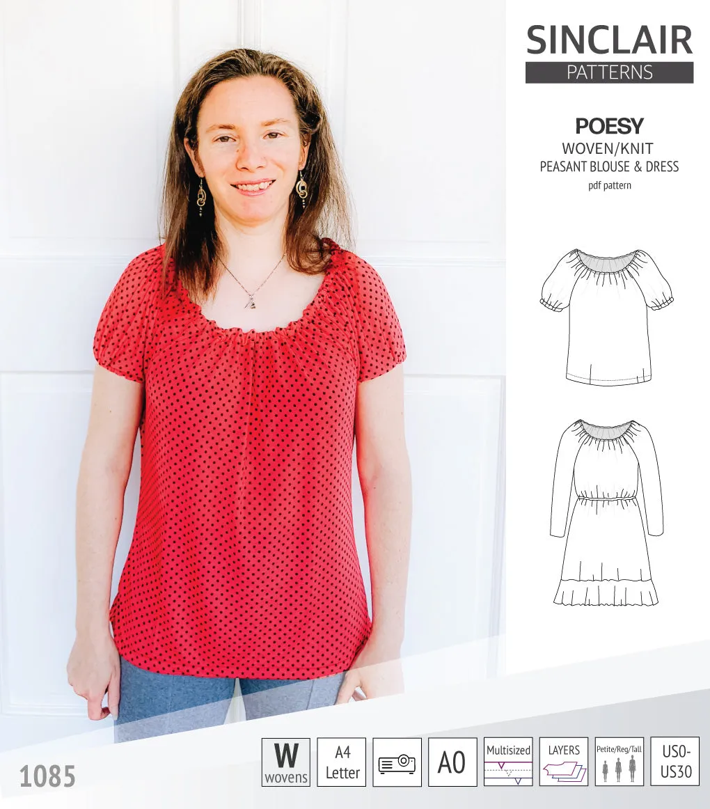 Poesy woven / knit peasant style blouse, tunic and dress (PDF)