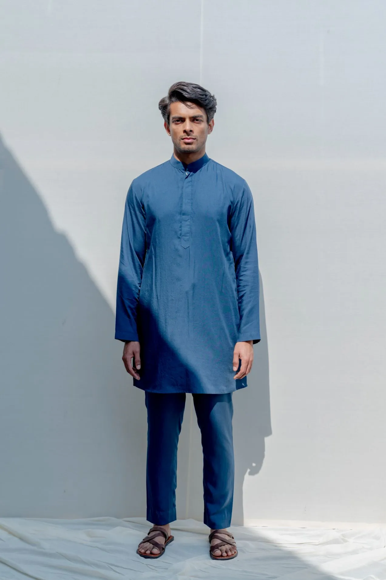 Prisem- Turquoise Blue Overlapped Embroidered Jacket with Kurta Set