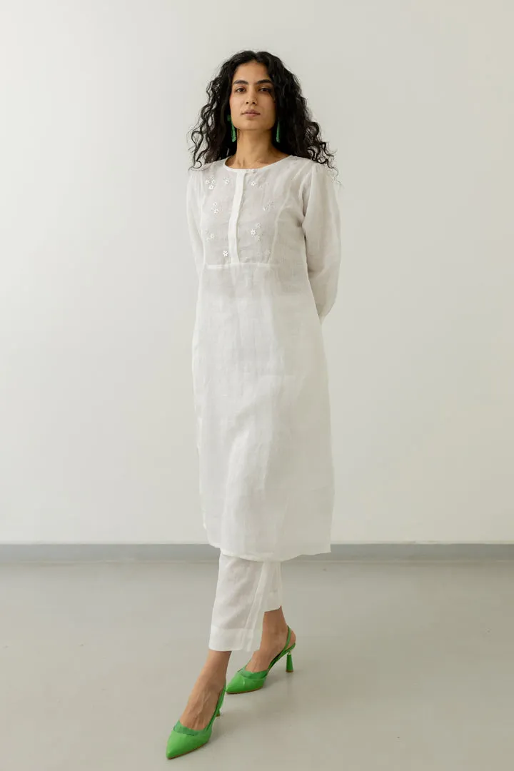 Pristine White linen kurta set