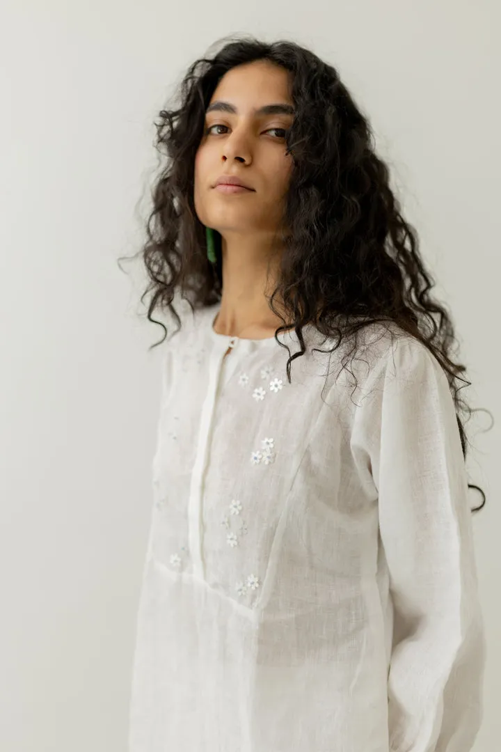 Pristine White linen kurta set