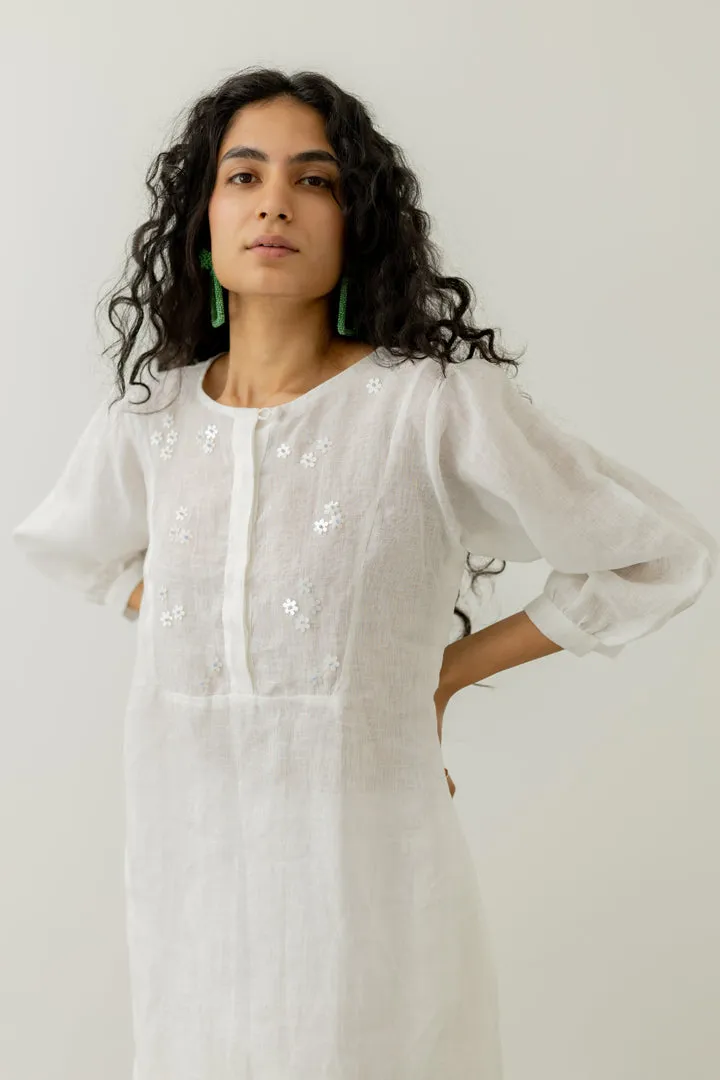Pristine White linen kurta set