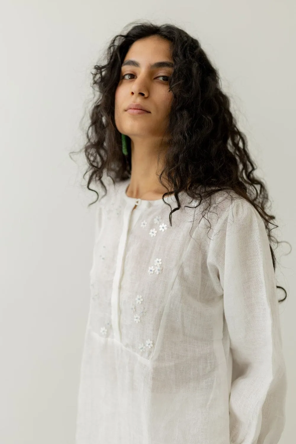 Pristine White linen kurta set