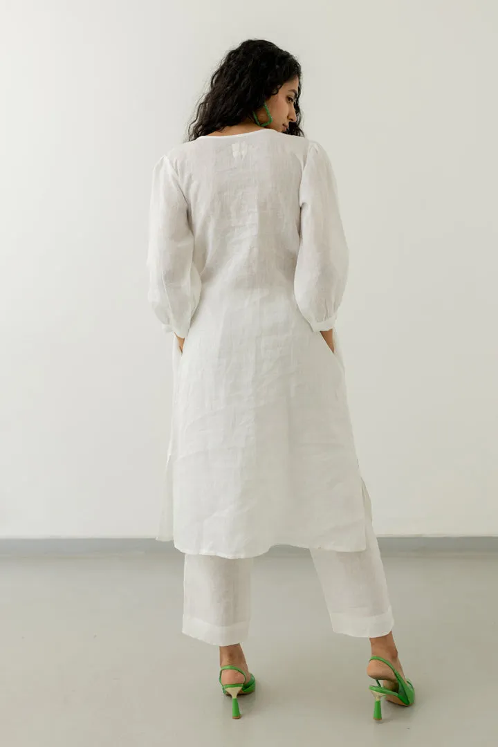 Pristine White linen kurta set