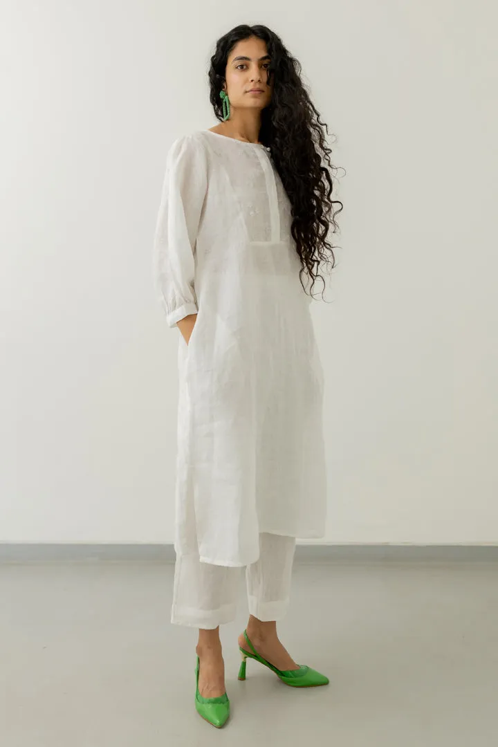 Pristine White linen kurta set