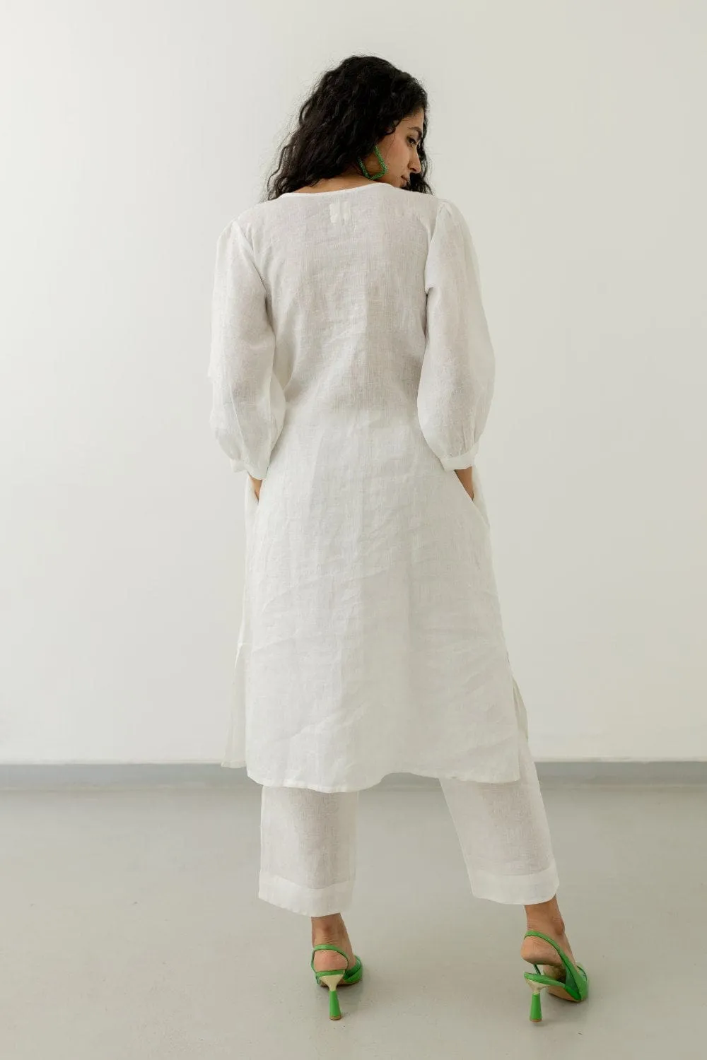 Pristine White linen kurta set