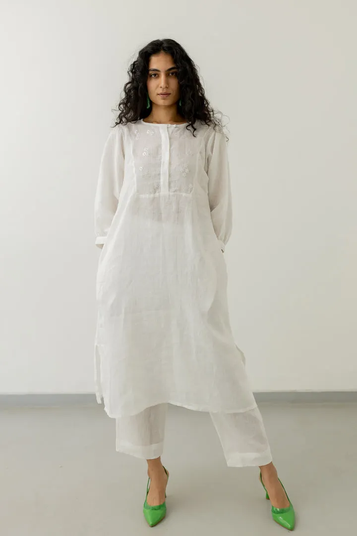 Pristine White linen kurta set