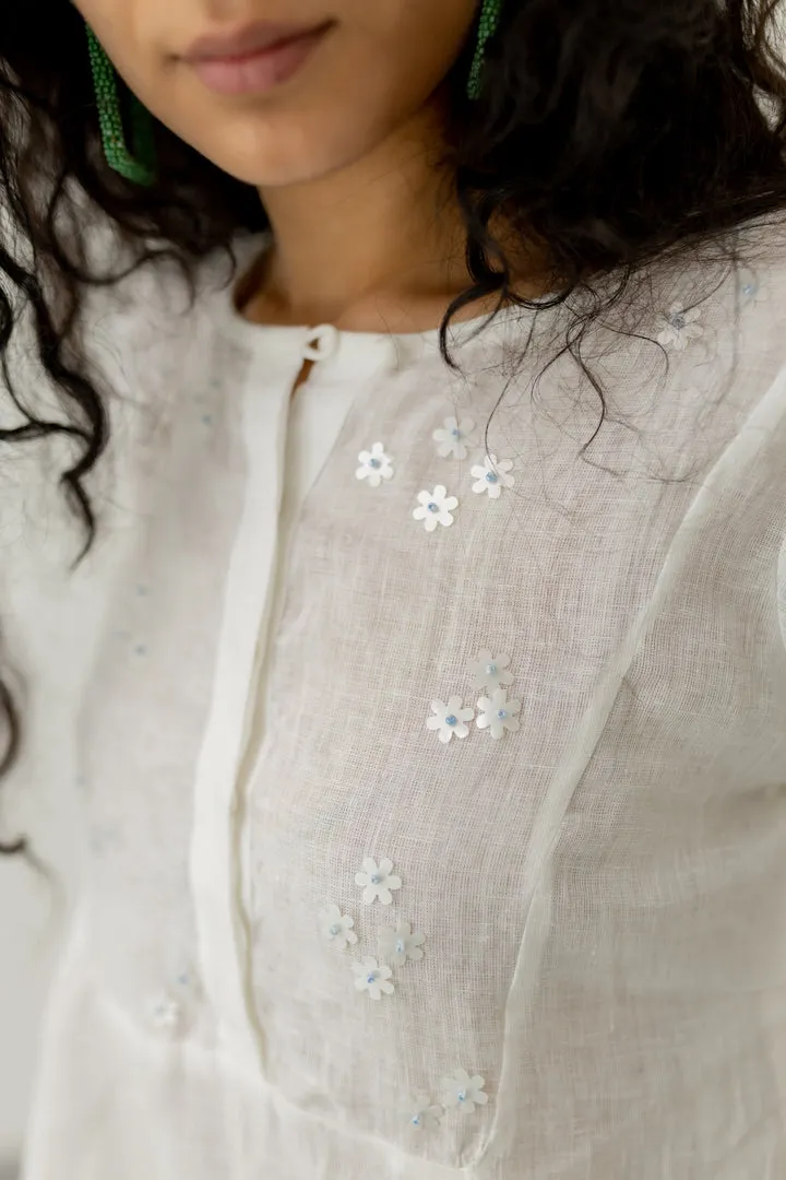 Pristine White linen kurta set